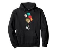 Cute Astronaut Floating with Planet Balloons Space Design Pullover Hoodie