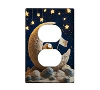 Cute Astronaut Moon Light Switch Cover Plates/Outlet Covers, Night Sky Stars for Kids Room Decor, Thermoplastic Wall Plates, Standard Size Single Duplex Outlet