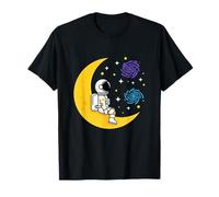 Cute Astronaut On Crescent Moon Galaxy Stars Science Fiction T-Shirt