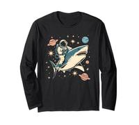 Cute Astronaut Riding Shark in Space Girl Science Trip Beach Long Sleeve T-Shirt