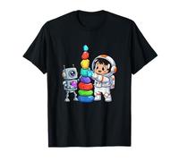 Cute Astronaut Robot Rainbow Space Stacking Play T-Shirt