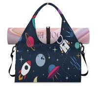 Cute Astronaut Rocket Sports Duffle Bag with Shoe Compartment Cute Spaceship Weekend Overnight Bags Tote Cabin Luggage Bag for Gym Yoga Travel