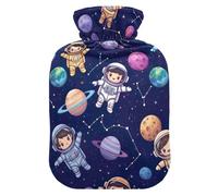Cute Astronauts Space Hot Water Bottle with Velvet Cover Hot Water Bag for Neck and Shoulder Pain Relief Small