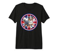 Cute Australian Shepherd Dog Puppy England UK Flag Premium T-Shirt