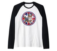 Cute Australian Shepherd Dog Puppy England UK Flag Raglan Baseball Tee