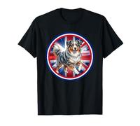 Cute Australian Shepherd Dog Puppy England UK Flag T-Shirt
