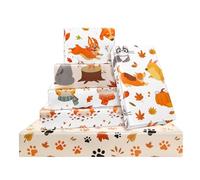 Cute Autumn Animal Wrapping Paper 6 Sheets Corgi Cat Dog Print Gift Wrap, Fall Pumpkin Maple Leaf Pattern Wrapping Paper for Birthday Halloween Thanksgiving Party Present Packaging,70 x 50cm