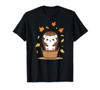 Cute Autumn Hedgehog in Basket with Falling Leaves T-Shirt