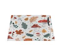 Cute Autumn Maple Leaf Mushroom Vinyl Placemats Set of 1 for Dining Tables,Kitchen Table Mats Heat Resistant Washable Wipeable PVC Place Mat