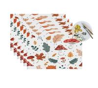 Cute Autumn Maple Leaf Mushroom Vinyl Placemats Set of 6 for Dining Tables,Kitchen Table Mats Heat Resistant Washable Wipeable PVC Place Mat