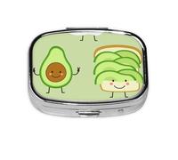Cute Avocado and Toast and Fied Egg,Meta Pill Box 2 Compartment Medicine Case,Portable Organizer