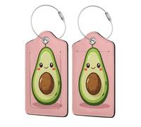 Cute Avocado Cartoon Luggage Tags for Suitcases Travel Bag Tags Name Tag Personalized Leather Luggage Tag with Privacy Cover Label Card 2 Pcs