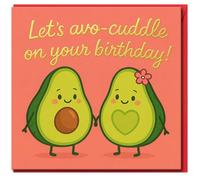 Cute Avocado Couple Birthday Card - 'Let's Avo-Cuddle on Your Birthday!' Punny Romantic Funny Cartoon for Partner, Boyfriend or Girlfriend