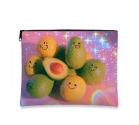 Cute Avocado Makeup Bag, Cute Fruit Cosmetic Travel Pouch for Women, Portable Small Canvas Zipper Organizer, Rainbow Sparkle Festival Gift Skincare Toiletry Bag 7x9 Inch