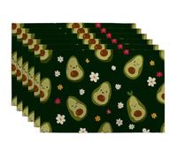 Cute Avocado Placemats, Green Floral Table Mats for Summer Gatherings, Non-Slip Washable Indoor Outdoor Party Decorative Placemat Set of 6