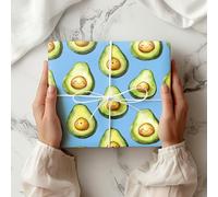 Cute Avocado Wrapping Paper - Kawaii Smiling Avocado Gift Wrap Sheet - Fun Fruit-Themed Birthday or Celebration Wrapping - W70 (Cornblue, Large - 58 x 85cm / 22.8" x 33.4" inches)
