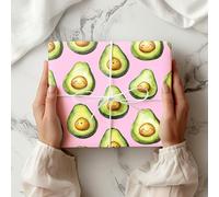 Cute Avocado Wrapping Paper - Kawaii Smiling Avocado Gift Wrap Sheet - Fun Fruit-Themed Birthday or Celebration Wrapping - W70 (Light Pink, Medium Sheet - 42 x 58cm / 15.7" x 22.8" inches)
