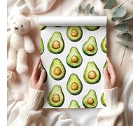 Cute Avocado Wrapping Paper - Kawaii Smiling Avocado Gift Wrap Sheet - Fun Fruit-Themed Birthday or Celebration Wrapping - W70 (White, Small Sheet - 30 x 40cm/ 11.8" x 15.7" inches)