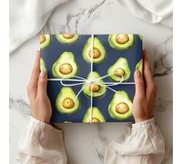 Cute Avocado Wrapping Paper - Kawaii Smiling Avocado Gift Wrap Sheet - Fun Fruit-Themed Birthday or Celebration Wrapping - W70 (Navy, Small Sheet - 30 x 40cm/ 11.8" x 15.7" inches)