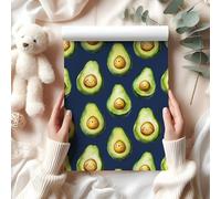 Cute Avocado Wrapping Paper - Kawaii Smiling Avocado Gift Wrap Sheet - Fun Fruit-Themed Birthday or Celebration Wrapping - W70 (Navy, Medium Sheet - 42 x 58cm / 15.7" x 22.8" inches)
