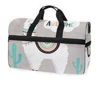 Cute Awesome Llama with Cactus Travel Duffel Bag for Men Women Boys Girls Teens,Oversized Sports Gym Bag with Shoes Compartment Overnight Weekend Yoga Workout Bag Training Handbag