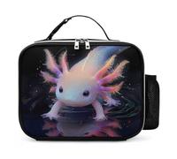 Cute Axolotl And Shadow Reusable Insulated Lunch Bag Tote Handbag Leather Portable Cooler Bags for Men Women