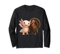 Cute Axolotl and Turkey Thanksgiving Friends Autumn Season Long Sleeve T-Shirt