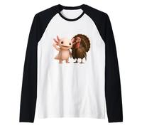 Cute Axolotl and Turkey Thanksgiving Friends Autumn Season Raglan Baseball Tee