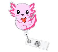 Cute Axolotl Badge Reel, Pink Retractable ID Card Badge Holder, Name Tag Work Badge Clip for NICU RN LPN CNA MA ER Night Shift Nurse Nursing Student Pediatric Doctor Teacher Librarian, Nurse Gifts