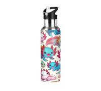 Cute Axolotl Beige 20 Oz Water Bottle Stainless Steel Womens Water Bottle Insulated Water Bottles with Straw Double Walled Insulated Water Bottle