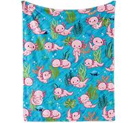 Cute Axolotl Blanket Gift for Girls Boys, Soft Plush Pink Axolotls Flannel Blanket for Baby Newborn Crib, Cozy Warm Blue Ocean Axolotls Fluffy Throw Blanket for Toddler Kids Couch Sofa, 100 x 130 cm