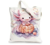 Cute Axolotl Canvas Tote Bags, Adorable Fantasy Pattern Reusable Shopping Bags, Lightweight Washable Shoulder Strap Canvas Bags for Gym Outdoor Travel Beach Picnic 13x15 Inch