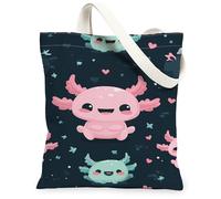 Cute Axolotl Canvas Tote Bags, Adorable Reusable Grocery Bags, Fun Lightweight Washable Shoulder Strap Canvas for Shopping, Peach, 13x15 Inch