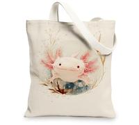 Cute Axolotl Canvas Tote Bags, Fun Aquatic Design Reusable Grocery Bags, Lightweight Washable Shoulder Strap Bags for Gym Outdoor Travel Beach 13x15 Inch