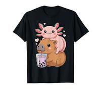 Cute Axolotl Capybara Bubble Tea Kawaii Capybara Axolotl T-Shirt