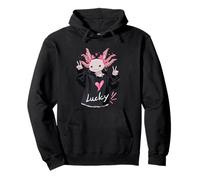 Cute Axolotl Character with Pink Hair and Peace Sign Design Pullover Hoodie