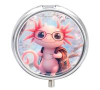 Cute Axolotl Cherry Flower Travel Pill Organizer Portable Pill Case Small Pill Box for Purse Pocket
