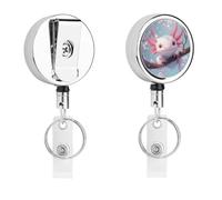 Cute Axolotl Cherry11 Tree Cute Retractable Metal ID Badge Holder Reel Clip Keychain for Office Work