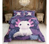 Cute Axolotl Coverless Duvet Single, Cartoon Salamander Reversible Comforter Set 2 Pcs, 1 Pillowcase, Bedroom Decor, 10.5 Tog Soft Lightweight Warm All Seasons BZ-L1006