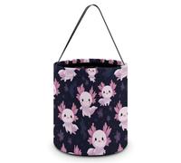 Cute Axolotl Cute Halloween Candy Bucket Reusable Collapsible Candies Basket Fabric Tote Bags