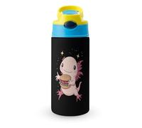 Cute Axolotl Eat Hamburger Cute Water Bottle with Straw Lid Stainless Steel Drink Tumbler Insulated Flip Top Cups 350ml