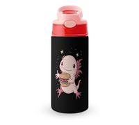 Cute Axolotl Eat Hamburger Cute Water Bottle with Straw Lid Stainless Steel Drink Tumbler Insulated Flip Top Cups 350ml