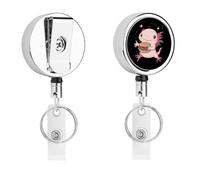 Cute Axolotl Eat Hamburger Metal Retractable Keychain Heavy Duty ID Badge Holder Stainless Steel Badge Reel with Belt Clip