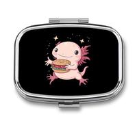 Cute Axolotl Eat Hamburger Mini Pill Box Portable Vitamins Organizer 2 Compartment Square Pills Case for Pocket Purse