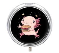 Cute Axolotl Eat Hamburger Mini Pill Box Portable Vitamins Organizer 3 Compartment Pills Case for Pocket Purse