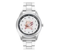 Cute Axolotl Eat Hamburger Watch for Men Metal Band Watches Business Gift Three-Hand Wrist Watch for Boyfriend Father