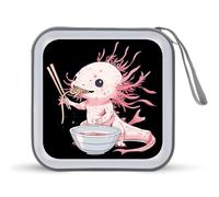 Cute Axolotl Eating Ramen Noodles CD Case 40 Capacity Plastic DVD Storage Box Sleeves Zippered Wallet