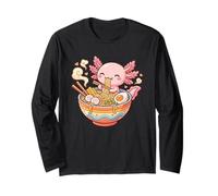 Cute Axolotl Eats Ramen Noodles Axolotls Kawaii Graphic Long Sleeve T-Shirt