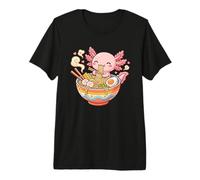 Cute Axolotl Eats Ramen Noodles Axolotls Kawaii Graphic Premium T-Shirt