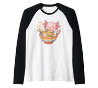 Cute Axolotl Eats Ramen Noodles Axolotls Kawaii Graphic Raglan Baseball Tee